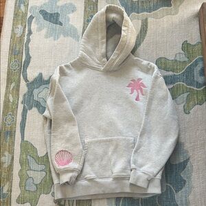 Kids Light Gray Hoodie with Pink Palm & Shell Motifs